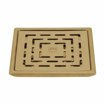 Lipka Orange Exclusive Square Floor Drain in Yellow Gold PVD Coating (6 x 6 Inches)