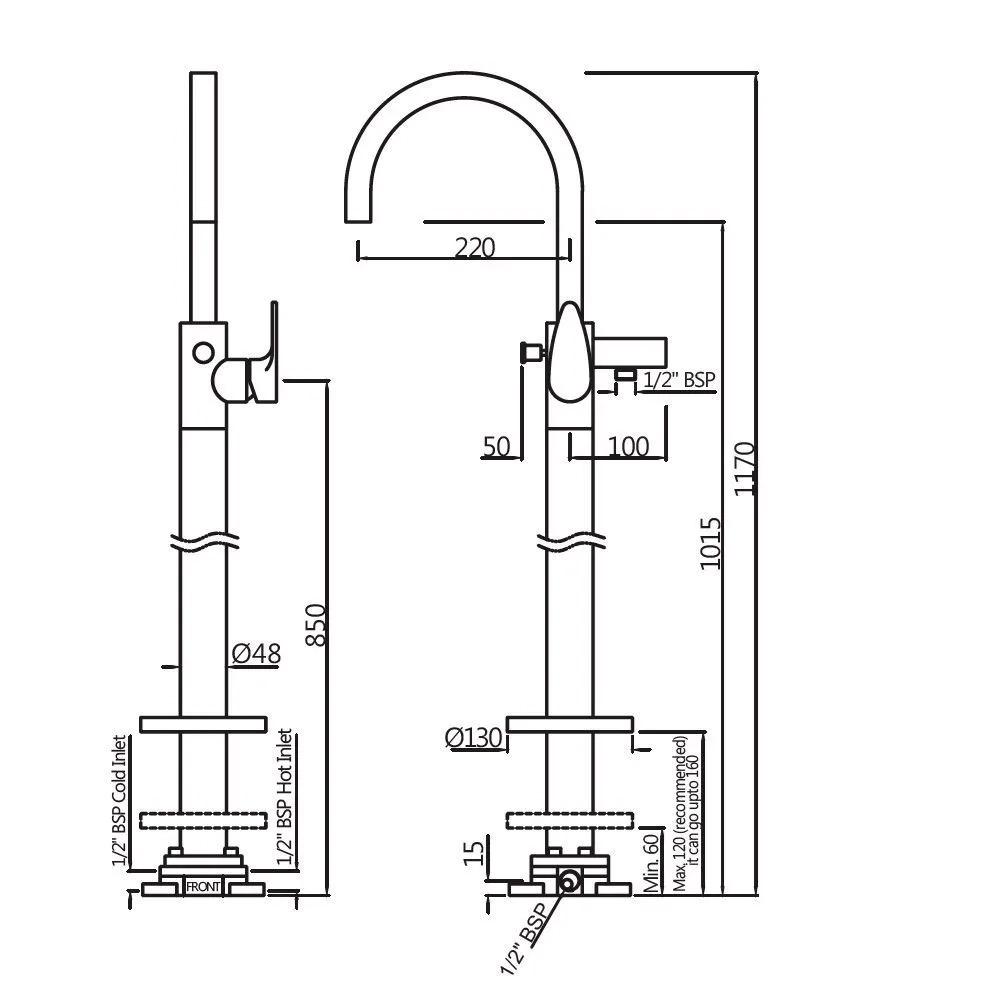 Jaquar Exposed Parts of Floor Mounted Single Lever Bath Mixer - Antique Bronze - VGP-ABR-81121K 1