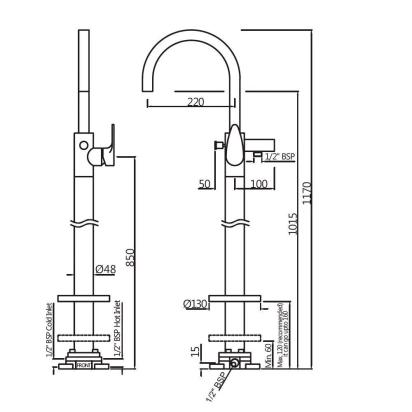 Exposed Parts of Floor Mounted Single Lever Bath Mixer - VGP-ABR-81121K by Jaquar : Colours available: AntiqueBronze 1 1