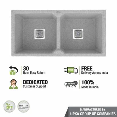 Lipka Sand Pluto Quartz Double Bowl Kitchen Sink (37 x 18 x 9 Inches) 3