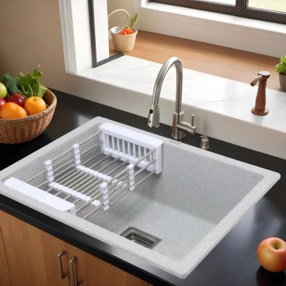 Ruhe Quartz Single Bowl Kitchen Sink 24 X 18 X 9 Inches - Chrome by Ruhe : Colours available: Chrome