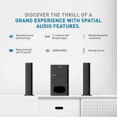 Panasonic 80 W, 2.1 CH USB, Auxiliary Multimedia Speaker System with Convertible Soundbar and Multi-Connectivity Option (SC-HT260GW-K, Black) by Panasonic : Colours available: Black 3 3