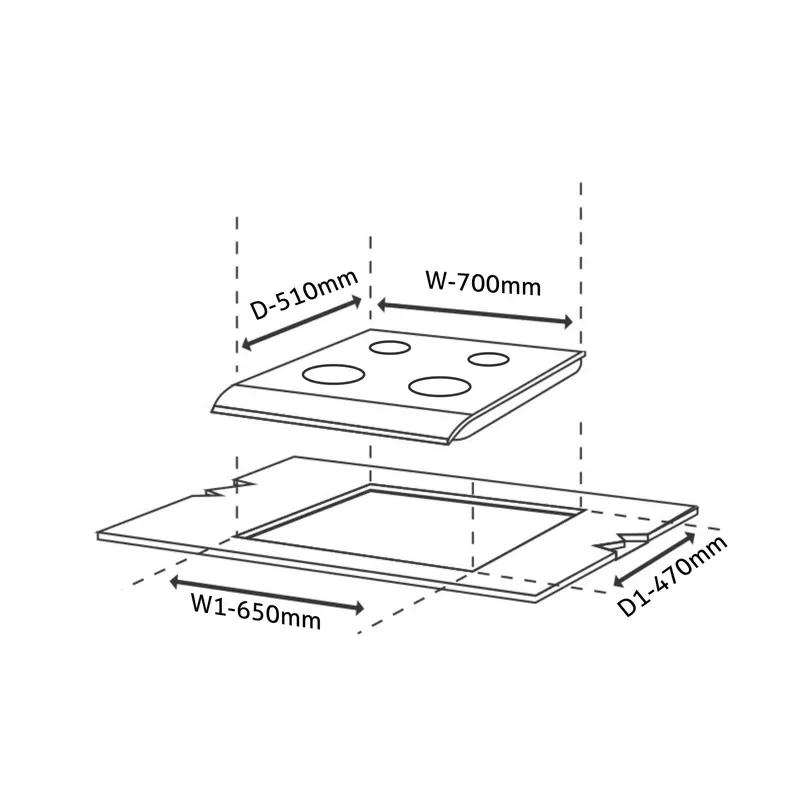 Glen 4 Burner Glass Gas Hob Top with Total Double Ring Brass Burner (1074CIHTTDB) 1
