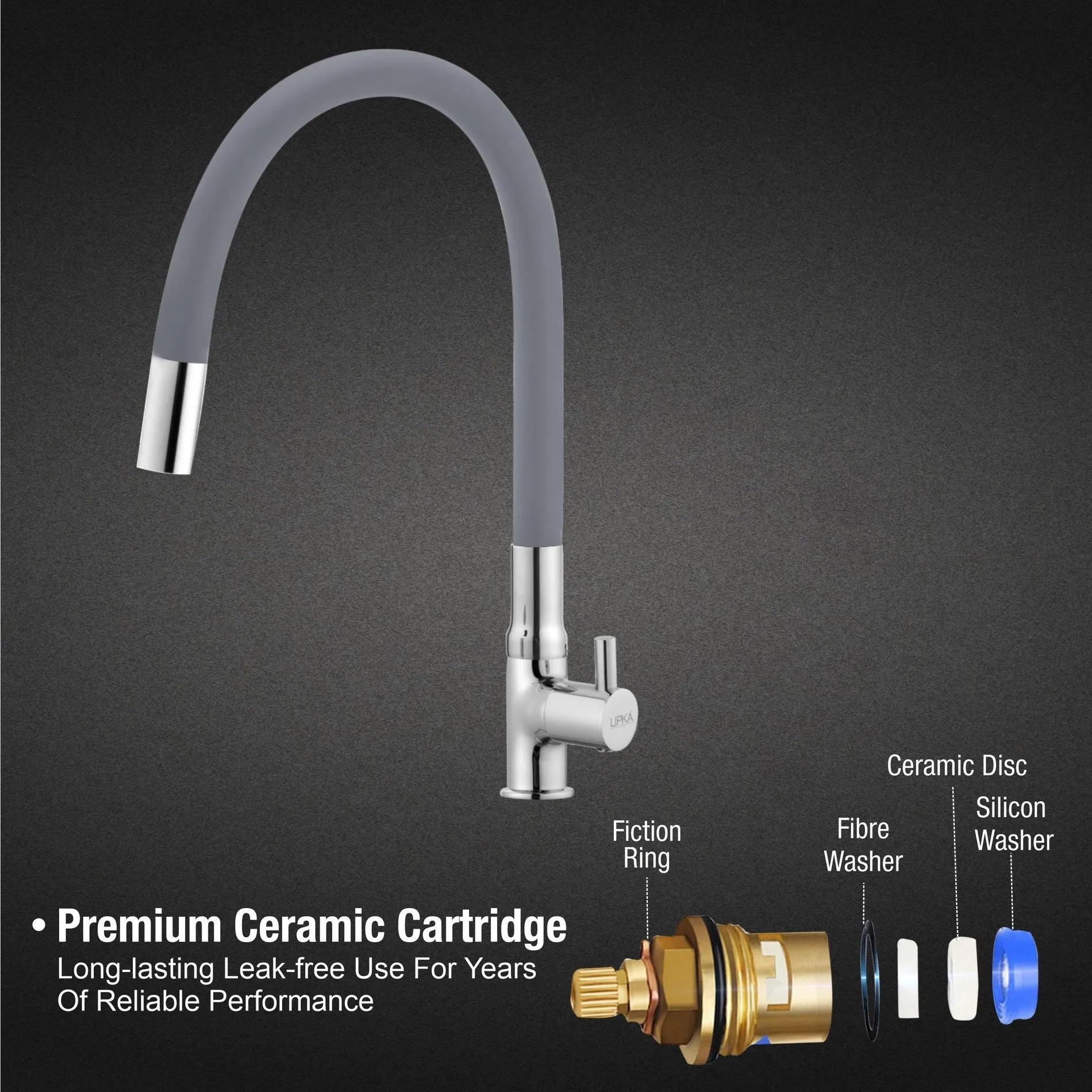 Lipka Kyron Swan Neck Brass Faucet with Flexible Silicone Spout (Grey) 3