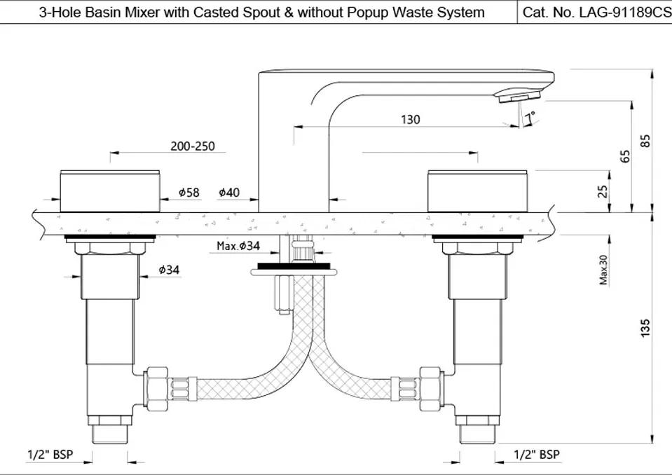 Jaquar 3-Hole Basin Mixer Gold Matt PVD - LAG-GMP-91189CSR 1