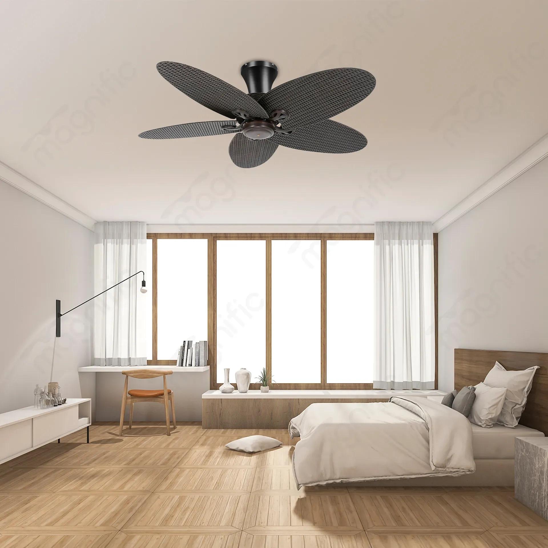 Magnific Classic Hugger – 52″ Low-Profile Ceiling Fan with Rattan Blades - Rattan Grey