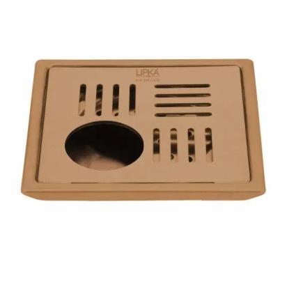 Lipka Pink Exclusive Square Floor Drain in Antique Copper PVD Coating (6 x 6 Inches) with Hole