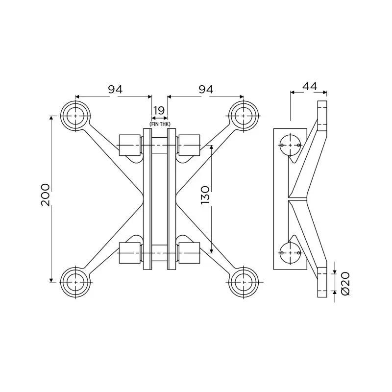 Ozone 2 Way Spider For Ceiling/Wall | Finish: Satin Stainless Steel 1