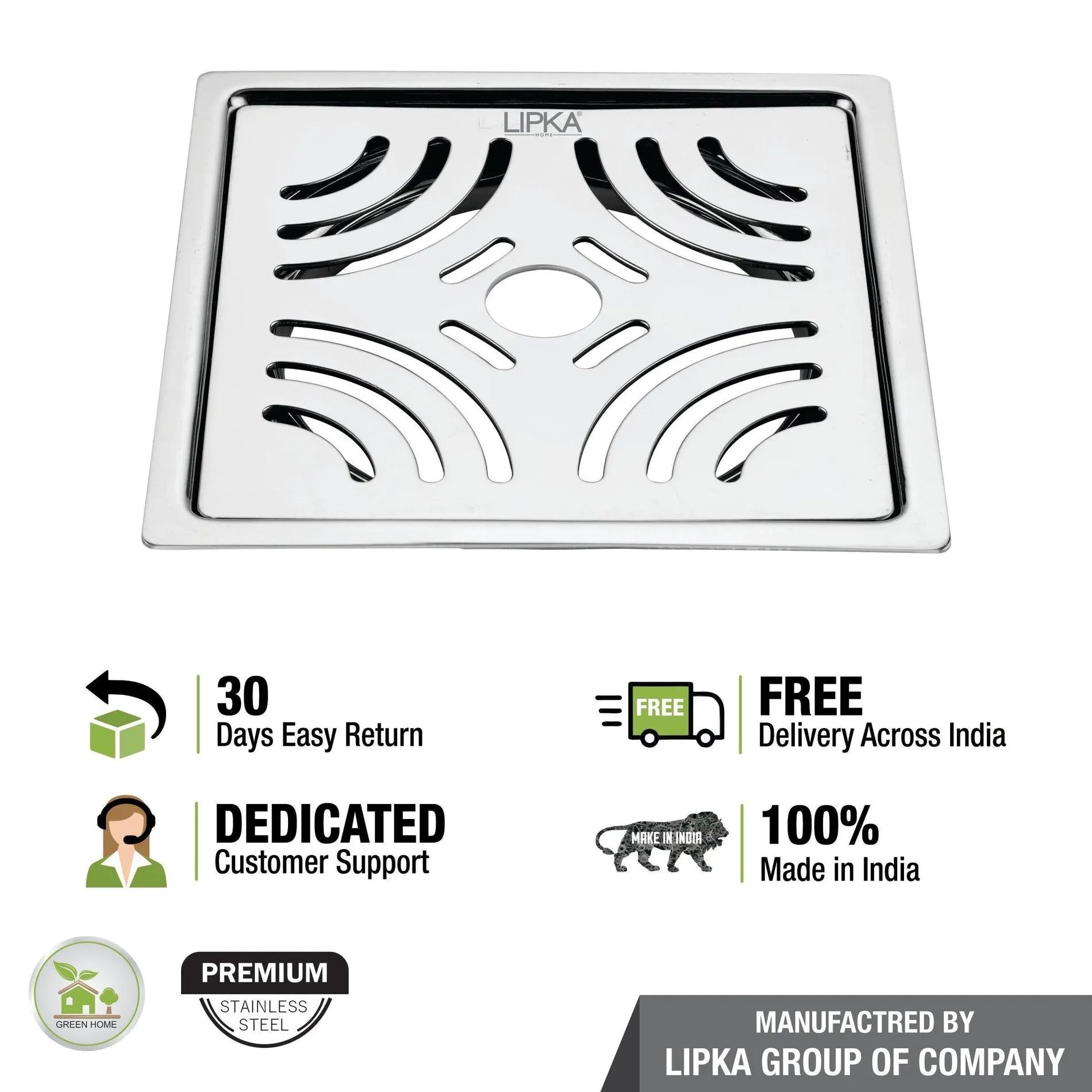 Lipka Gamma Deluxe Square Flat Cut Floor Drain (6 x 6 Inches) with Hole 3