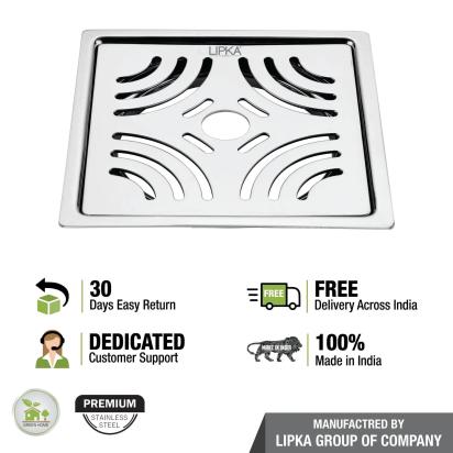 Lipka Gamma Deluxe Square Flat Cut Floor Drain (6 x 6 Inches) with Hole 3