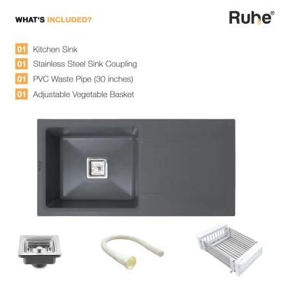 Ruhe Quartz Single Bowl With Drainboard Kitchen Sink -  36 X 18 X 9 Inches - Grey by Ruhe : Colours available: Grey 11 8