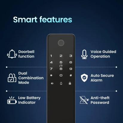 Ozone Smart Wi-Fi External Lock with Integrated HD Video Camera for Wooden & Metal Doors, 4-Way Access, OzoLife App, Fingerprint, Password, RFID Card, 40-100 mm Door Thickness, Free Installation, 3 Years Warranty (Black) by Ozone : Colours available: Black 2 2