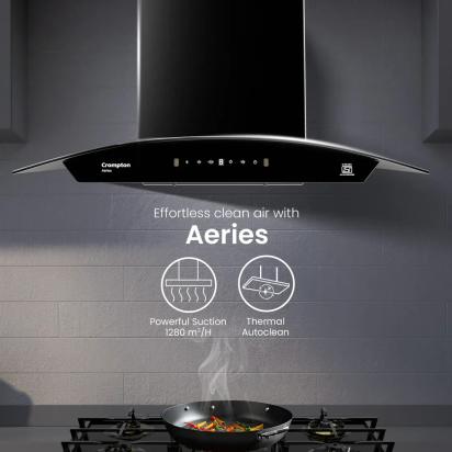 Crompton Aeries Curv Filterless Ind Chimney 60cm by Crompton : Colours available: Black 13 1
