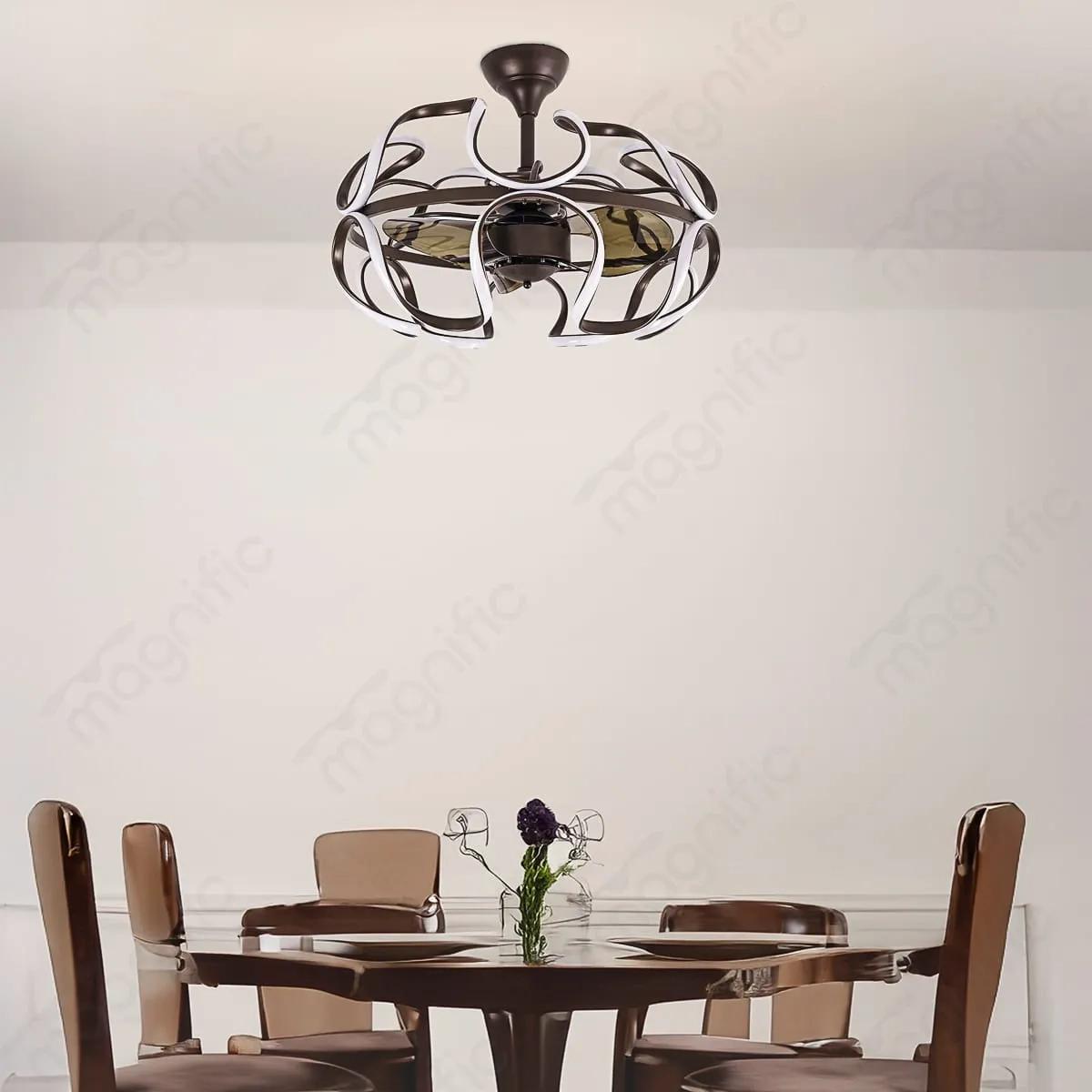 Magnific Flora – 22″ Designer Chandelier Fan with LED Light - Dark Brown
