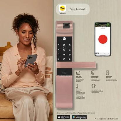 YDM 7116A Smart Lock Red Bronze YDM 7116A Smart Lock with Fingerprint PIN Code RFID Card Mechanical Key Bluetooth module by Yale 4 8