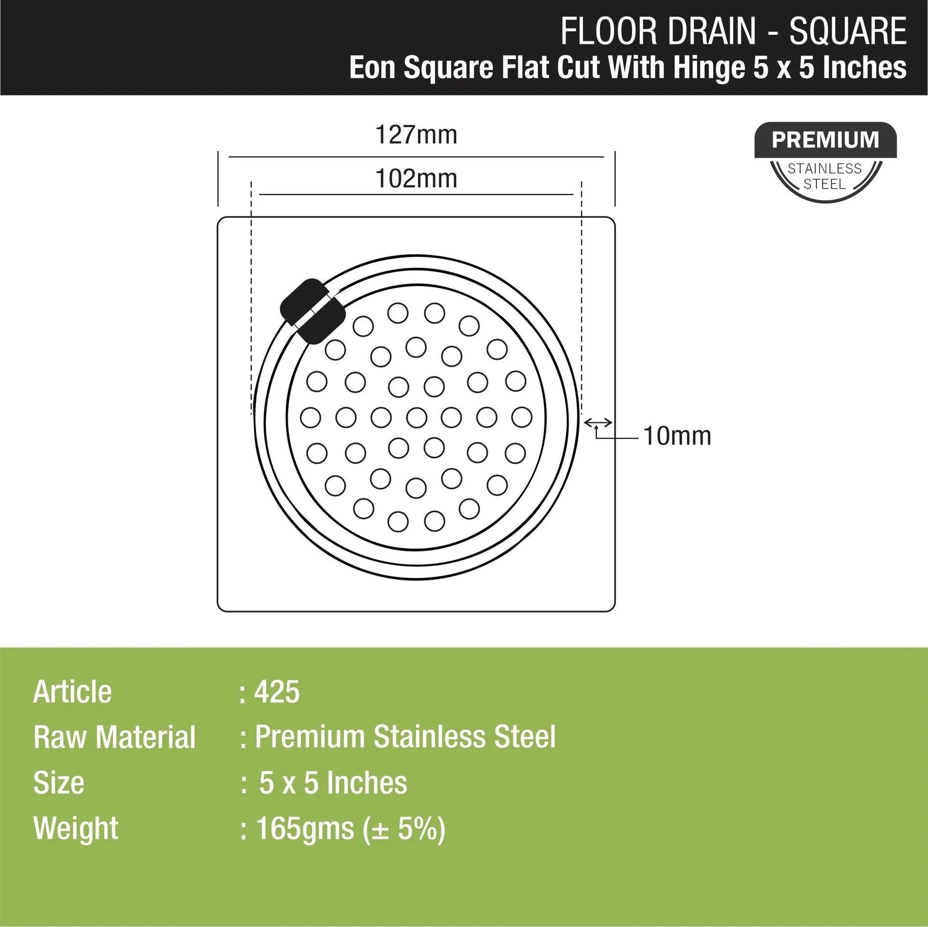 Lipka Eon Square Flat Cut Floor Drain with Hinge (5 x 5 Inches) 1