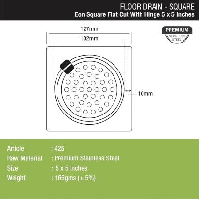 Lipka Eon Square Flat Cut Floor Drain with Hinge (5 x 5 Inches) 1