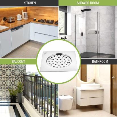 Lipka Eon Square Flat Cut Floor Drain with Plain Jali and Lock (6 x 6 Inches) 5