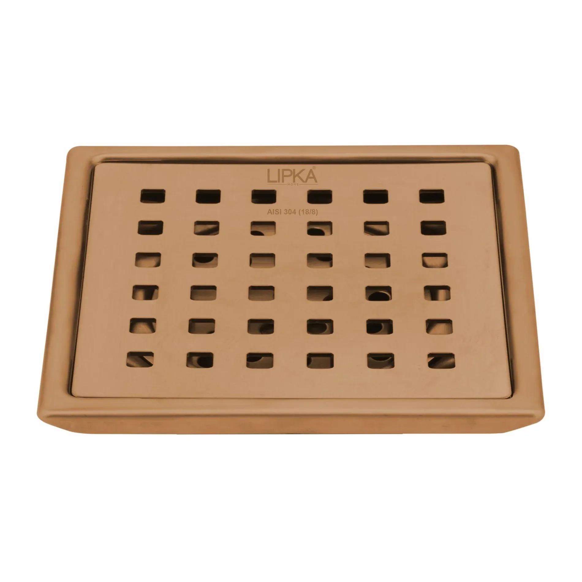 Lipka Red Exclusive Square Floor Drain in Antique Copper PVD Coating (5 x 5 Inches)