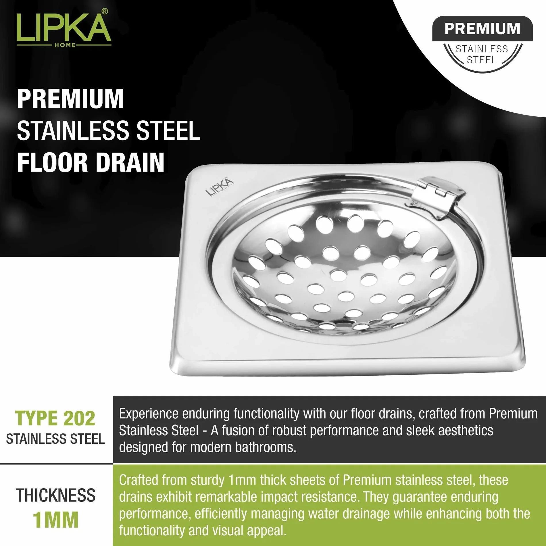 Lipka Eon Square Floor Drain with Hinge (5 x 5 Inches) 4