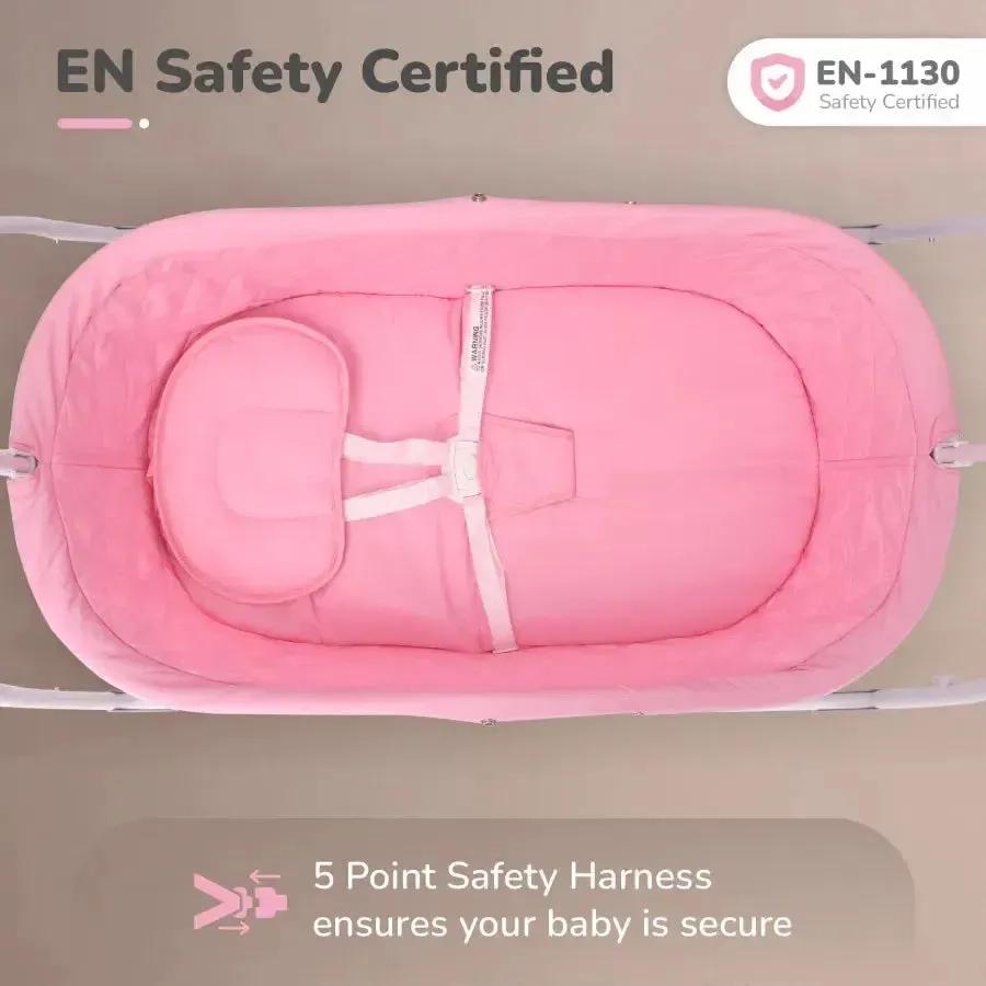 R for Rabbit Lullabies Cradle - Auto Swing With Remote Control, 16 In-Built Soothing Music Tunes, Mosquito Net Baby Cradle, 3-Point Safety, Swing Lock - Pink 1