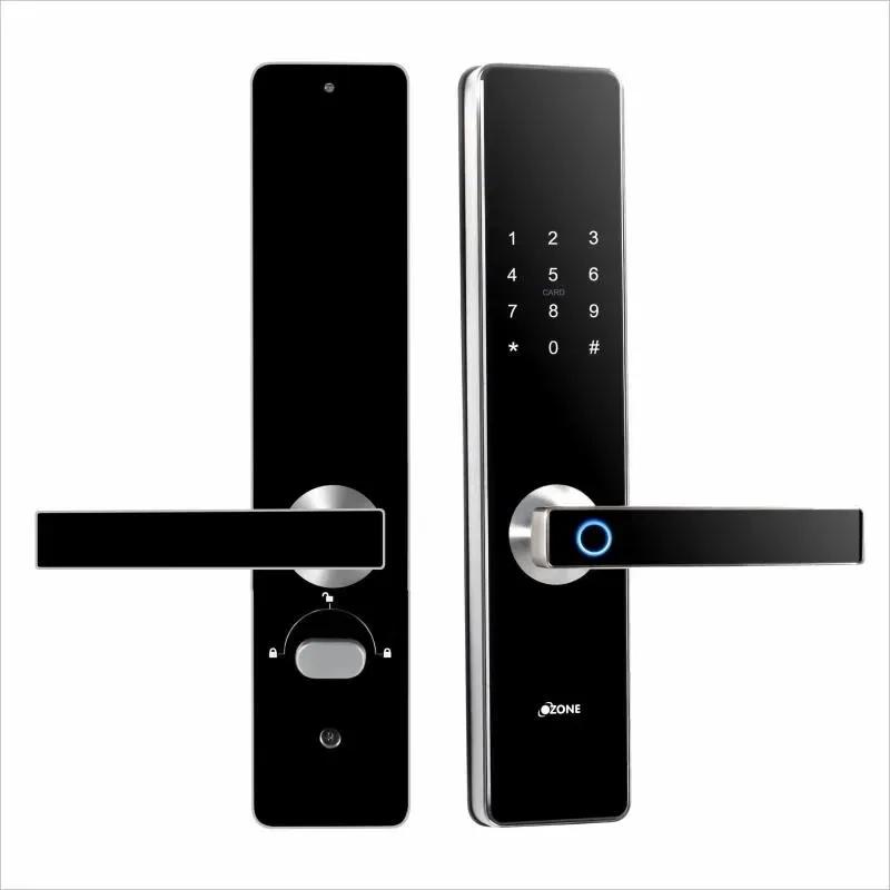 Ozone Smart Bluetooth Lock for Wooden & Metal Doors, 4-Way Access, OzoLife App, Fingerprint, Password, RFID Card, 35-100 mm Door Thickness, Free Installation, 2 Years Warranty (Black | Satin Chrome)