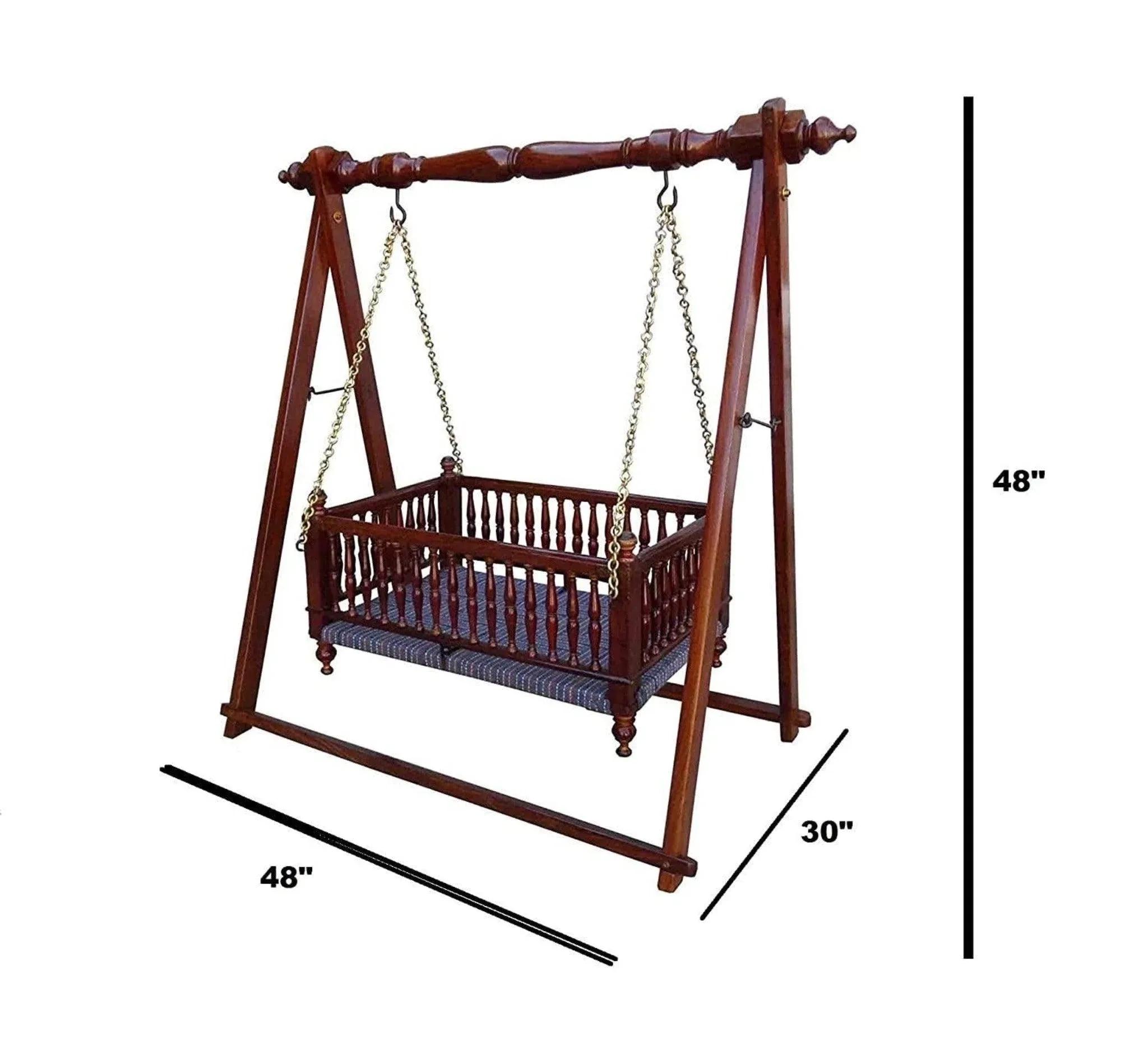 Wooden Twist Bazzy Handmade Teak Wood Baby Cradle Traditional Swing Cradle for Newborns Safe, Durable, Eco-friendly Baby Bed 3