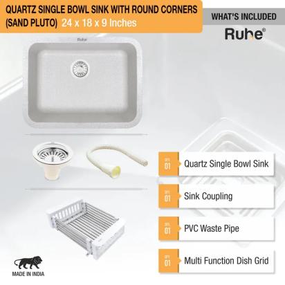 Ruhe Quartz Single Bowl Round Kitchen Sink - 24 X 18 X 9 Inches - Chrome by Ruhe : Colours available: Chrome 2 4