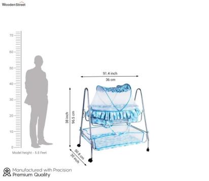 Wooden Street Blue Baby Cot with Detachable Basket and Mosquito Protection Net 4