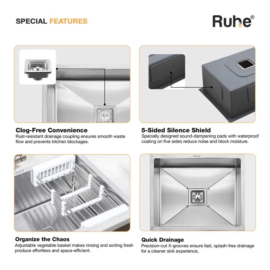 Ruhe Handmade Single Bowl Kitchen Sink - 21 X 18 X 10 Inches 4