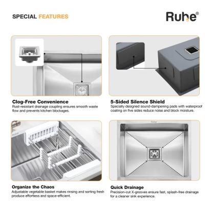 Ruhe Handmade Single Bowl Kitchen Sink - 21 X 18 X 10 Inches by Ruhe : Colours available: Silver 3 4