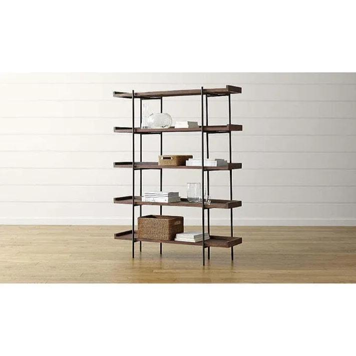 Asian Arts Tall Industrial Shelf with Black Metal Frame and Wooden Tiers – 5 Tier Storage Rack 1
