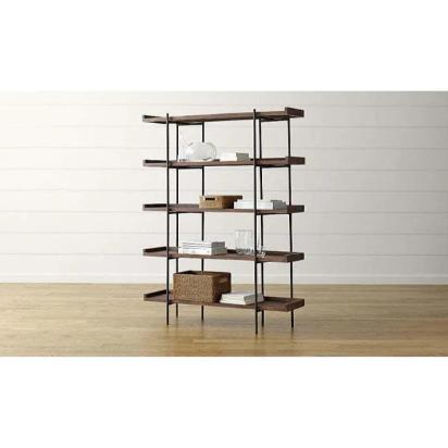 Asian Arts Tall Industrial Shelf with Black Metal Frame and Wooden Tiers – 5 Tier Storage Rack by Asian Arts : Colours available: WoodyBrown 4 1