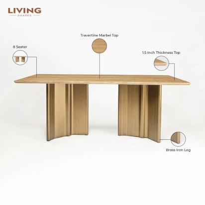 LivingShapes Omar Marble 8 Seater Dining Table with Iron - Brass / Travertine by Living Shapes : Colours available: BurlyWood, GoldMattPVD 1 1