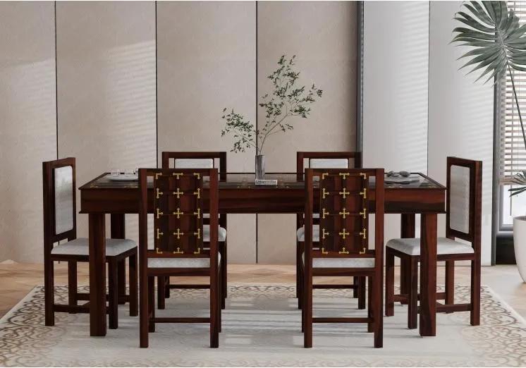 Urbanwood Gilbert 6-Seater Dining Table Set with Cushion (Walnut Finish)