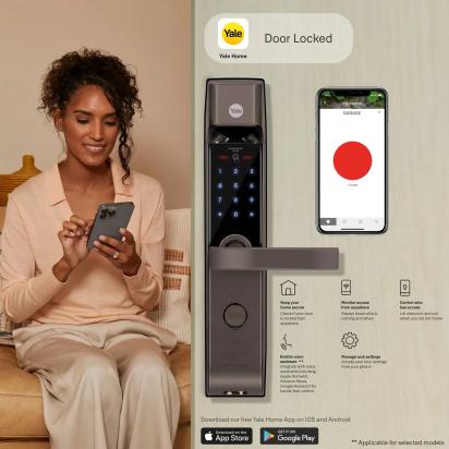 YDM 4115 -A Series Smart Lock with Fingerprint - Bluetooth Module and Wifi Connect Bridge by Yale : Colours available: Brown 2 3