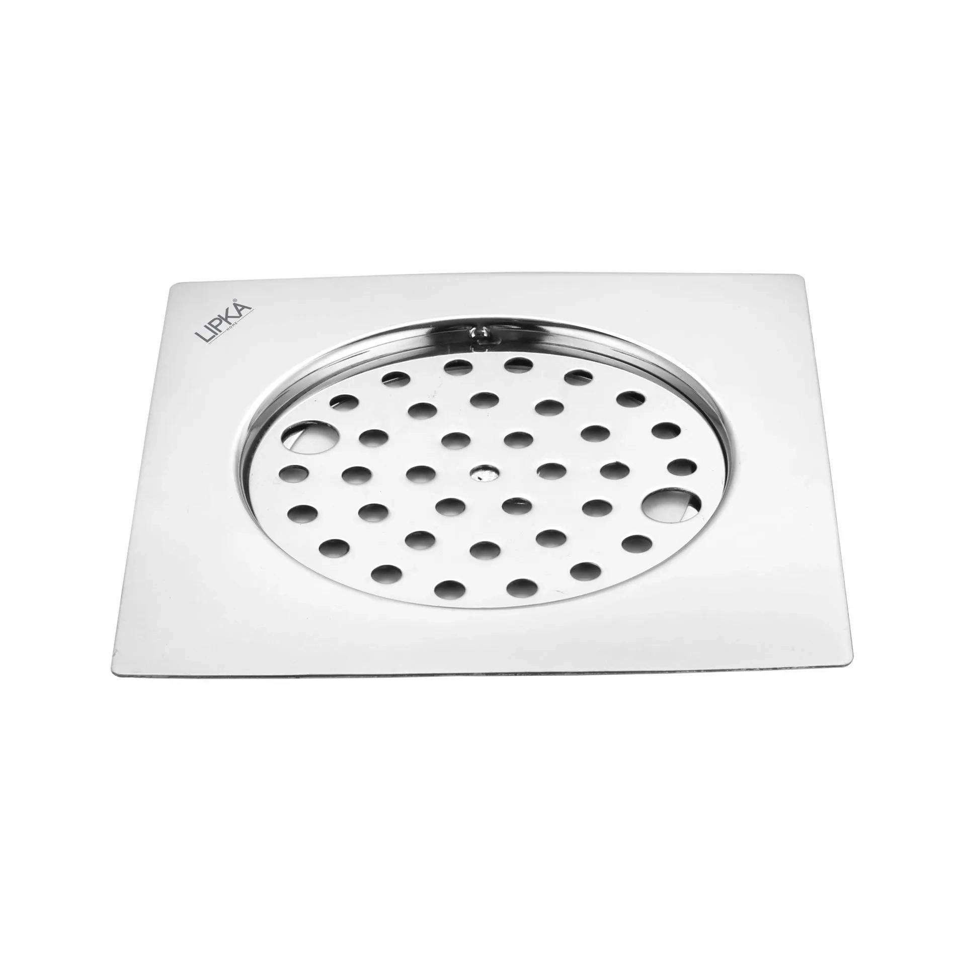 Lipka Eon Square Flat Cut Floor Drain with Plain Jali and Lock (6 x 6 Inches)