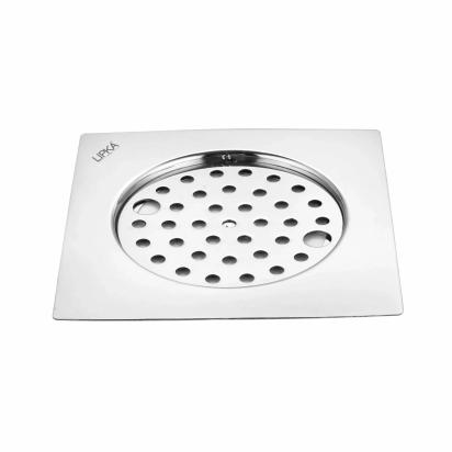 Lipka Eon Square Flat Cut Floor Drain with Plain Jali and Lock (6 x 6 Inches)