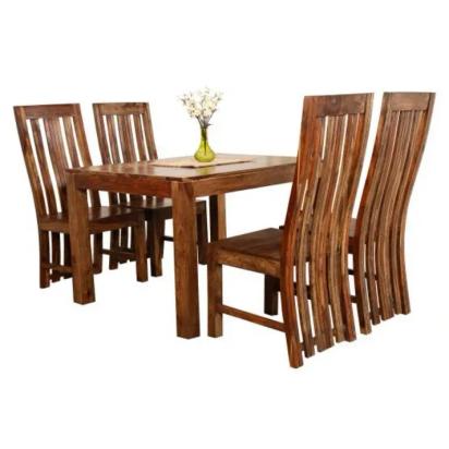 GKW Sheesham Furniture: Solid Wood Four Seat Dining Set In Natural Finish by Studio GKW : Colours available: Brown