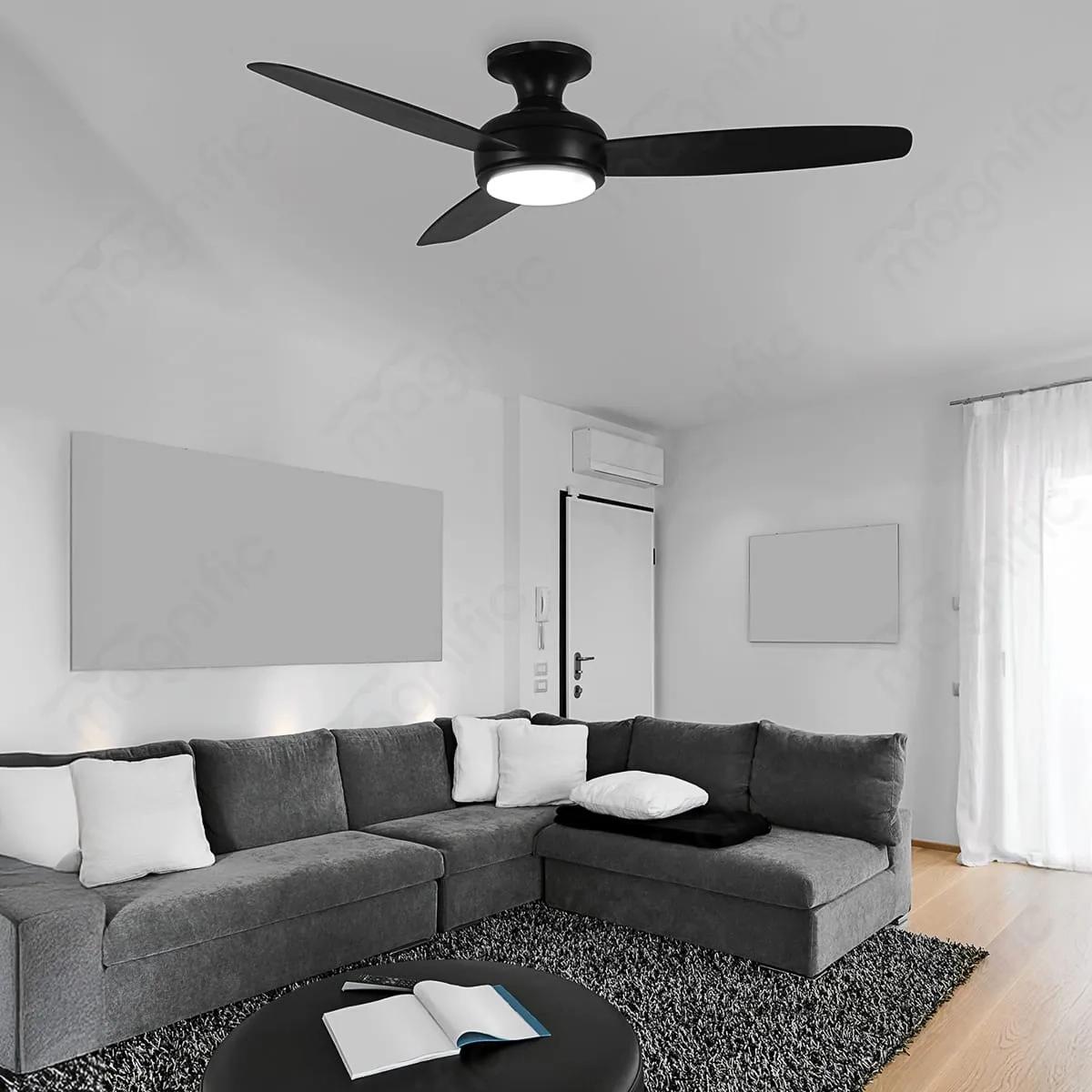 Magnific Maestro – 47″ Modern Hugger Fan with LED Light for Low Ceilings - Black