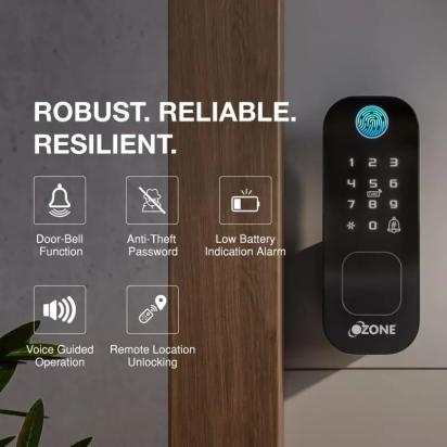 Ozone Double-sided Fingerprint Rim Lock for Wooden & Metal Doors by Ozone for Bedroom, Office : Colours available: Black 6 3