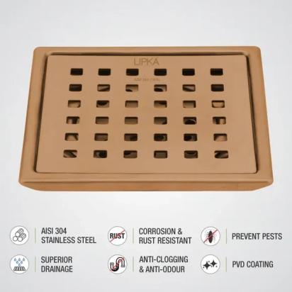 Lipka Red Exclusive Square Floor Drain in Antique Copper PVD Coating (5 x 5 Inches) 2