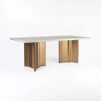 LivingShapes Omar Marble 8 Seater Dining Table with Iron - Brass / Baswada by Living Shapes : Colours available: GoldMattPVD, FloralWhite 2 2