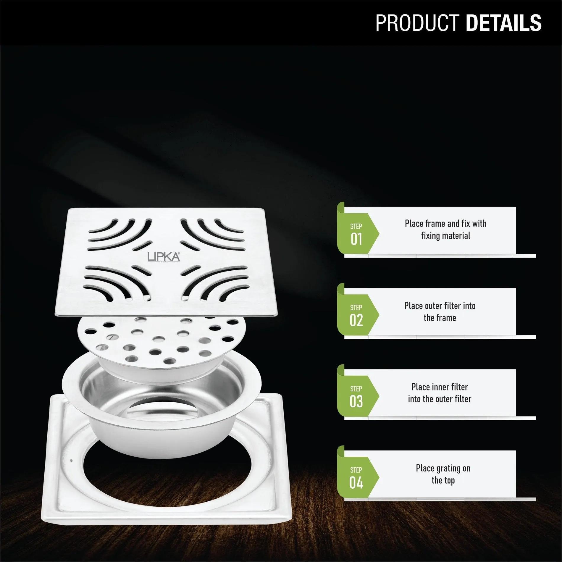 Lipka Purple Exclusive Square Floor Drain (5 x 5 Inches) with Cockroach Trap 2