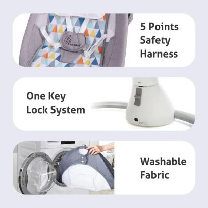 R for Rabbit Cocoon The Smart Auto Baby Swing - Grey Multi 7