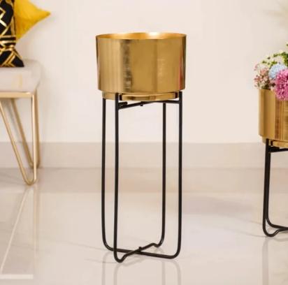 Nestasia Luxe Metal Floor Planter With Stand Gold Set Of 2 by Nestasia : Colours available: Gold 5 5