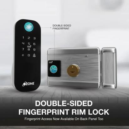 Ozone Double-sided Fingerprint Rim Lock for Wooden & Metal Doors by Ozone for Bedroom, Office : Colours available: Black 8 1