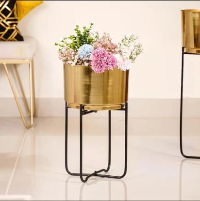 Nestasia Luxe Metal Floor Planter With Stand Gold Set Of 2 by Nestasia : Colours available: Gold 1 3