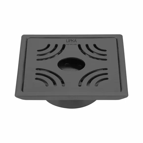 Lipka Purple Exclusive Square Floor Drain in Black PVD Coating (6 x 6 Inches) with Hole & Cockroach Trap