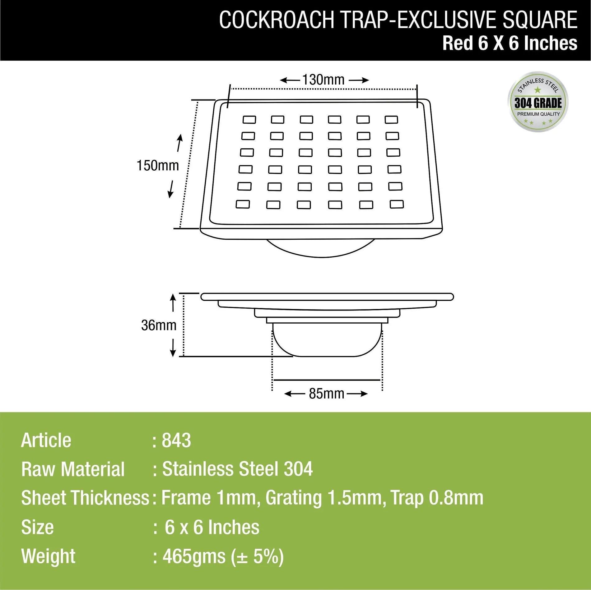 Lipka Red Exclusive Square Floor Drain (6 x 6 Inches) with Cockroach Trap 2
